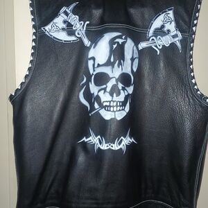 Black Leather Vest with Skull Design
